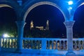 Merida San Ildefonso cathedral at night with blue backlight. Yucatan. Mexico Royalty Free Stock Photo