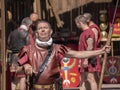 Merida, Spain - June 09 , 2019 Emerita Ludica, Historical recreation of a Roman army camp. The image shows the guard of the camp