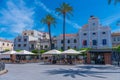 Merida, Spain, May 20, 2021: Town hall viewed through Plaza de E