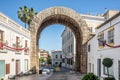 View at the ancient Arch of Trajan in the streets of Merida in Spain