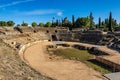 Merida, Spain - Oct 04, 2022: Roman Amphitheatre in Merida, Augusta Emerita in Extremadura, Spain