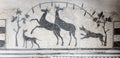 Hunting scene mosaic with dogs and deers. National Museum of Roman Art in Merida, Spain