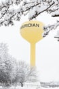 Yellow water tower symbolizing Meridian Idaho in winter