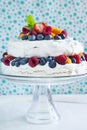 Meringue cake with fresh berries. Royalty Free Stock Photo