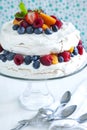 Meringue cake with fresh berries. Royalty Free Stock Photo