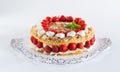 Meringue cake with strawberry yogurt isolated as Cut Royalty Free Stock Photo