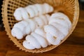 Meringue inside weaving basket. Sweet and melt in your mouth. French, Spanish, Swiss, and Italian cuisine Royalty Free Stock Photo