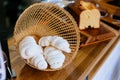 Meringue inside weaving basket. Sweet and melt in your mouth. French, Spanish, Swiss, and Italian cuisine Royalty Free Stock Photo