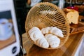 Meringue inside weaving basket. Sweet and melt in your mouth. French, Spanish, Swiss, and Italian cuisine Royalty Free Stock Photo