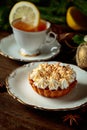 Meringue lemon tart and cup of tea Royalty Free Stock Photo
