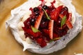 Meringue, Pavlova cake with berries and ice cream Royalty Free Stock Photo