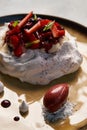 Meringue, Pavlova cake with berries and ice cream Royalty Free Stock Photo