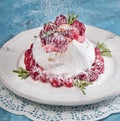 Meringue pavlova cake with whipped cream and fresh raspberries Royalty Free Stock Photo