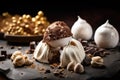 meringue perched on top of chocolate truffles, a classic dessert pairing
