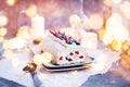 Meringue roll cake with cream and fresh berries Royalty Free Stock Photo