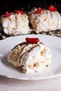 Meringue roulade with cream,strawberries and raspberries Royalty Free Stock Photo