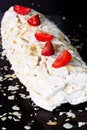 Meringue roulade with cream,strawberries and raspberries Royalty Free Stock Photo