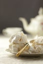 Meringue with tea set Royalty Free Stock Photo