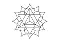 Sacred geometry, mystical symbol of the Merkabah, lotus flower in black tattoo line art, magic logo geometric mandala design