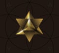 Merkaba golden symbol on dark background