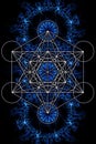 Merkaba and mandala on ablack background. Sacred geometry. Royalty Free Stock Photo