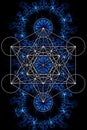 Merkaba and mandala on ablack background. Sacred geometry.