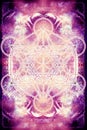 Merkaba and mandala on abstract color background. Sacred geometry.