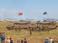 Merkava tanks and Israeli soldiers in training armored forces Royalty Free Stock Photo