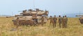 Merkava tanks and Israeli soldiers in training armored forces Royalty Free Stock Photo