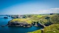 Tintagel castle landscape in Cornwall, England with the Atlantic Ocean coastline Royalty Free Stock Photo