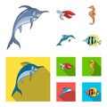 Merlin, turtle and other species.Sea animals set collection icons in cartoon,flat style vector symbol stock illustration Royalty Free Stock Photo