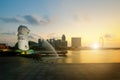 Merlion fountain and marina bay in the morning, Singapore.