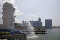 The Merlion fountain in Singapore. Merlion is a imaginary creature with the head of a lion,seen as a symbol of Singapore