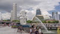 The Merlion fountain and Singapore skyline timelapse hyperlapse. Royalty Free Stock Photo