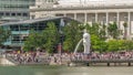 The Merlion fountain and Singapore skyline timelapse. Royalty Free Stock Photo