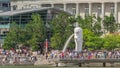 The Merlion fountain and Singapore skyline timelapse. Royalty Free Stock Photo