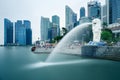 Merlion at Marina Bay with business skyscrapers in Singapore