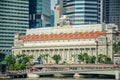 Merlion park and Fullerton Hotel at the Singapore Bayfront