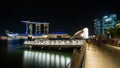 Merlion park and marina bay sand illuminated,landmark architecture at night in Singapore.