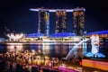 The Marina Bay and Merlion Park of Singapore at Night