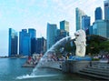 Merlion and skyscrapers.
