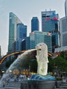 Merlion and skyscrapers.