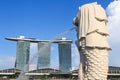 Merlion statue and Marina Bay Sands hotel, Singapore Royalty Free Stock Photo