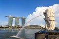 Merlion statue and Marina Bay Sands hotel, Singapore Royalty Free Stock Photo