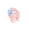 Merlyn Monroe\'s face illustration on the American flag background symbolizes elegance and sexiness