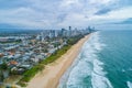 Mermaid beach and Gold Coast city skyline.