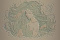 Mermaid. Beautiful textured emboss 3d lines water nymph with long hairs. Embossed undine vector pattern background. Surface