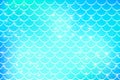 Mermaid blue background with fish scale pattern. Cyan pearl print. Underwater abstract cartoon wallpaper for banner