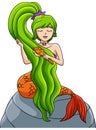 Mermaid Brushing Hair Cartoon Colored Clipart