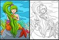 Mermaid Brushing Hair Coloring Page Illustration